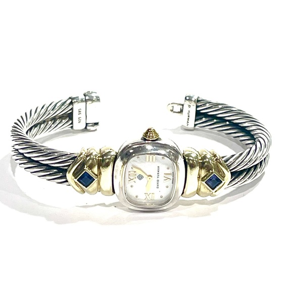 DAVID YURMAN 14K Gold & Sterling Silver Double Cable Watch w/ Amethyst Stones - Picture 6 of 8